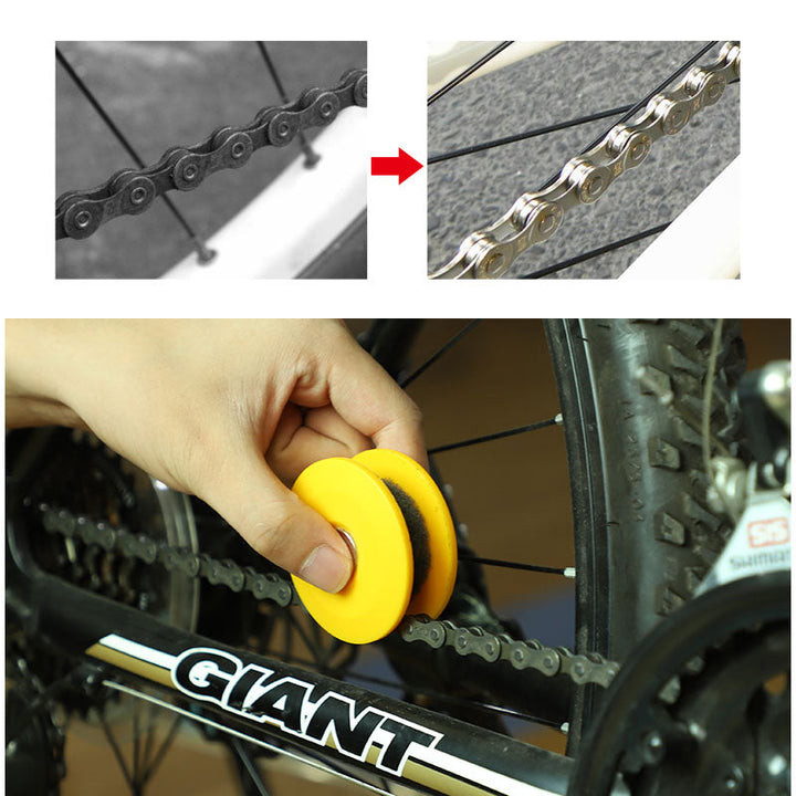 "Gelbes Fahrrad Kettenöl mit 2-in-1 Funktion, handlich für Reinigung & Schmierung, ideal für längere Touren."