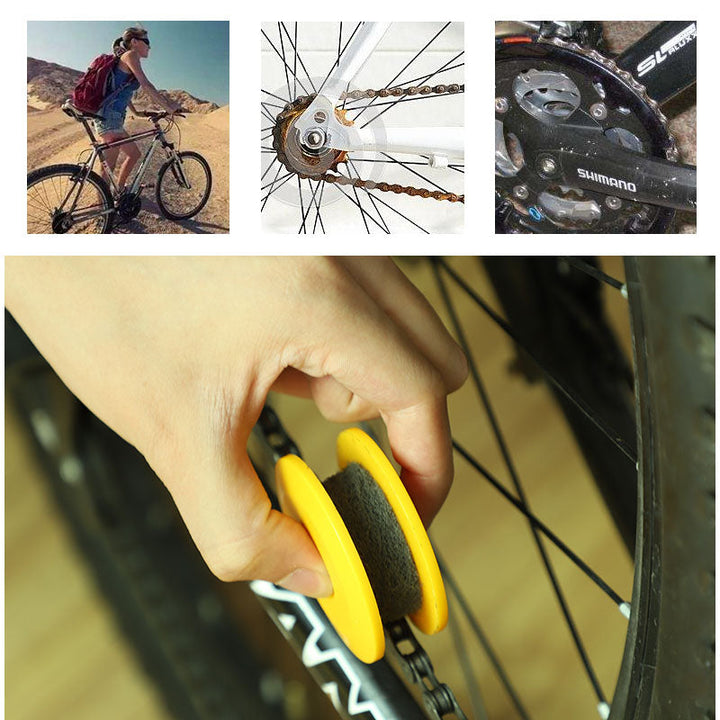 "Gelbes Fahrrad Kettenöl mit 2-in-1 Funktion, handlich für Reinigung & Schmierung, ideal für längere Touren."