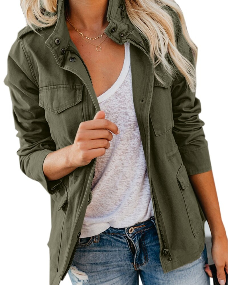 "Gemütliche Damen-Freizeitjacke aus robuster Baumwolle, ideal für Stadtbummel, in zeitlosem Design und verschiedenen Farben."
