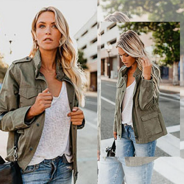 "Gemütliche Damen-Freizeitjacke aus robuster Baumwolle, ideal für Stadtbummel, in zeitlosem Design und verschiedenen Farben."