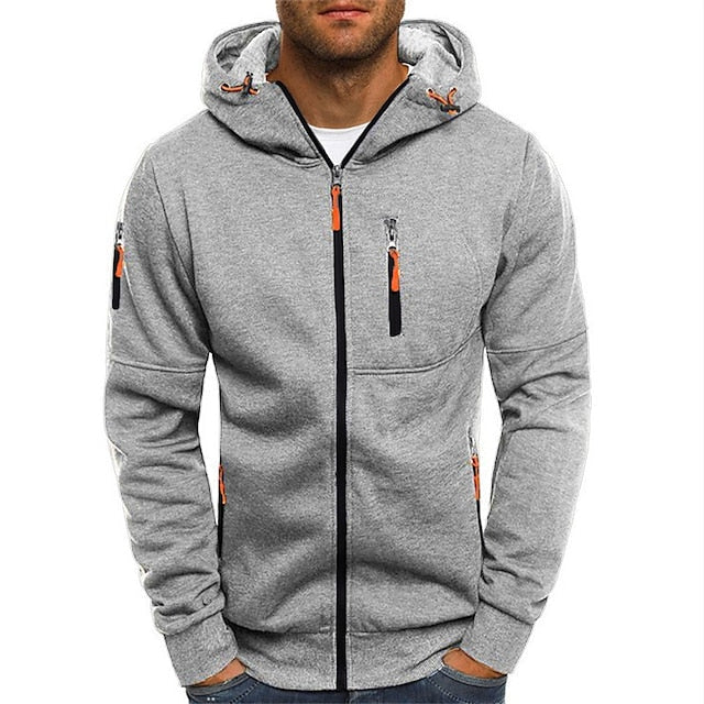Gemütlicher Herren Kapuzenpullover mit zeitlosem Design, eleganter Grauton, weicher Baumwollstoff für hohen Tragekomfort.