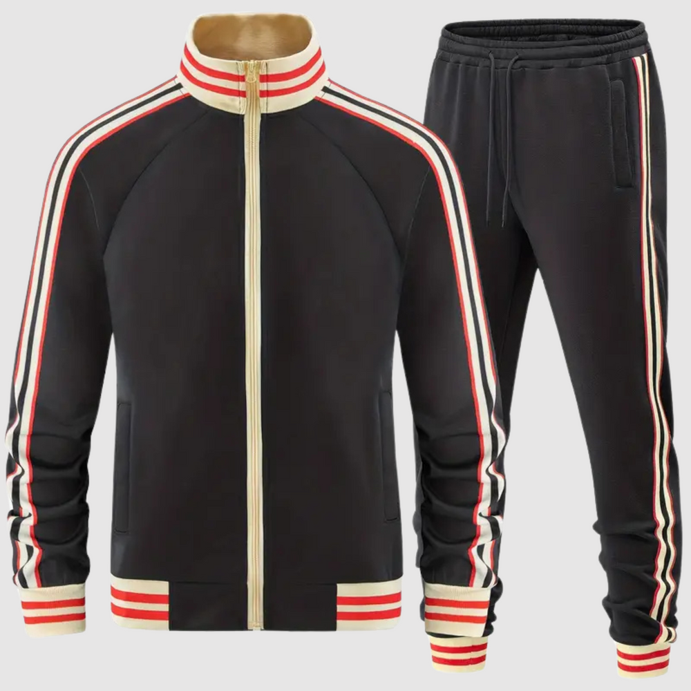 "Gestreiftes Herren-Trainingsanzug-Set mit Sweatshirt und Jogginghose, dynamischer Look mit Kontraststreifen, bequem und stil