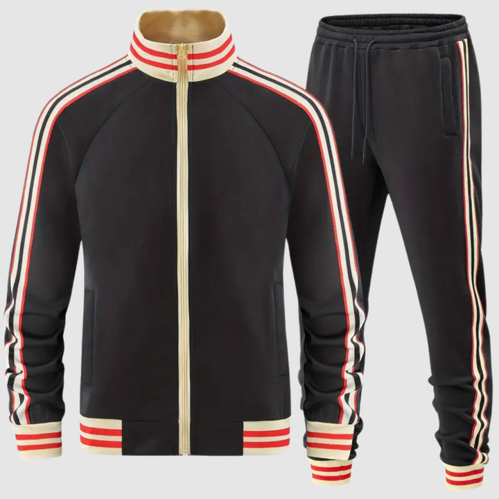 "Gestreiftes Herren-Trainingsanzug-Set mit Sweatshirt und Jogginghose, dynamischer Look mit Kontraststreifen, bequem und stil