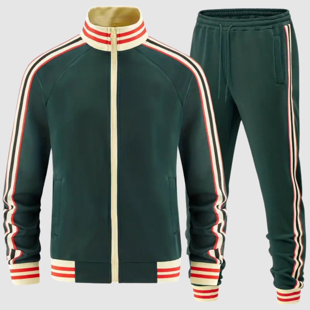 "Gestreiftes Herren-Trainingsanzug-Set mit Sweatshirt und Jogginghose, dynamischer Look mit Kontraststreifen, bequem und stil