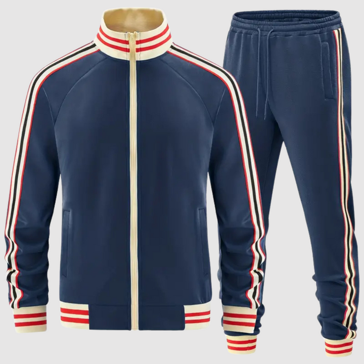"Gestreiftes Herren-Trainingsanzug-Set mit Sweatshirt und Jogginghose, dynamischer Look mit Kontraststreifen, bequem und stil