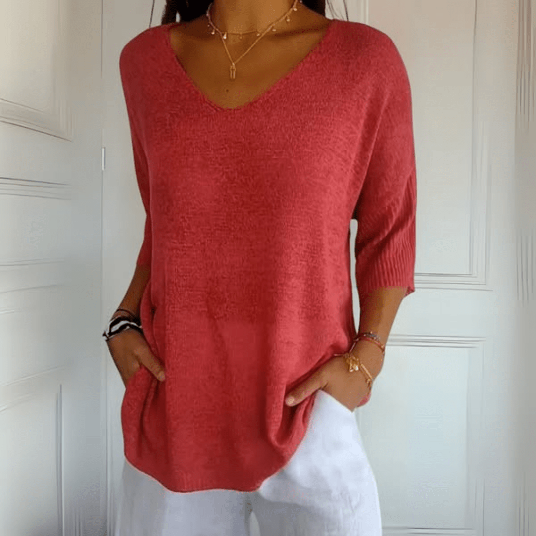 Gestricktes Damenoberteil mit V-Ausschnitt, weiches Strickmaterial, elegantes Design für jeden Anlass, vielseitig kombinierba