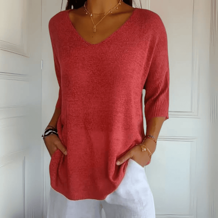 Gestricktes Damenoberteil mit V-Ausschnitt, weiches Strickmaterial, elegantes Design für jeden Anlass, vielseitig kombinierba