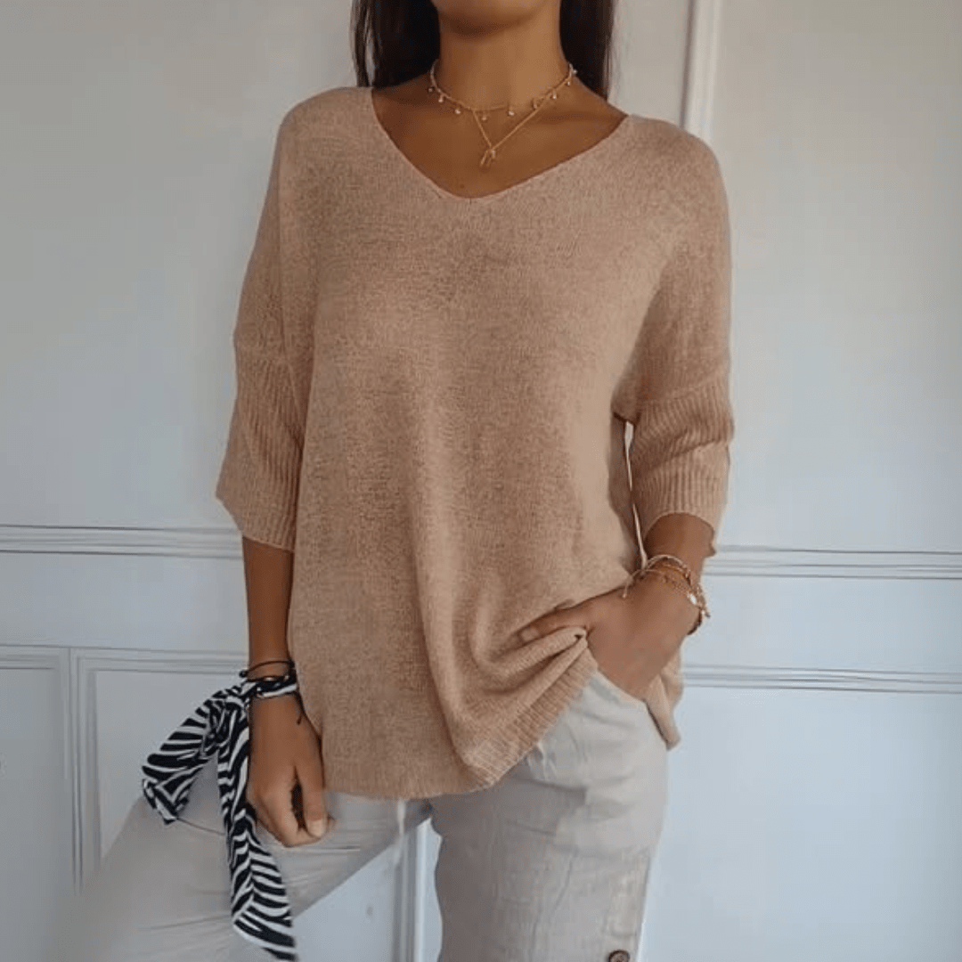 Gestricktes Damenoberteil mit V-Ausschnitt, weiches Strickmaterial, elegantes Design für jeden Anlass, vielseitig kombinierba