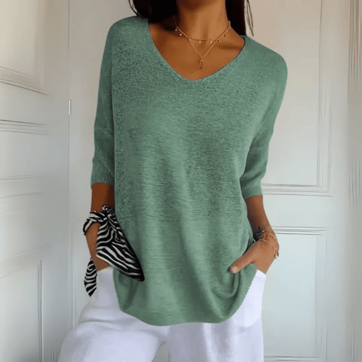 Gestricktes Damenoberteil mit V-Ausschnitt, weiches Strickmaterial, elegantes Design für jeden Anlass, vielseitig kombinierba