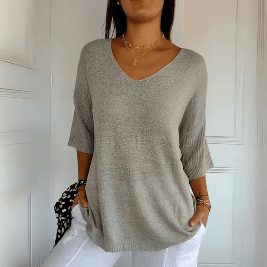 Gestricktes Damenoberteil mit V-Ausschnitt, weiches Strickmaterial, elegantes Design für jeden Anlass, vielseitig kombinierba