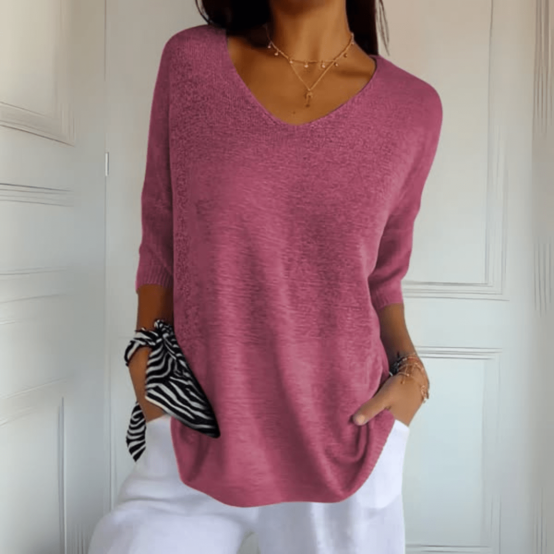 Gestricktes Damenoberteil mit V-Ausschnitt, weiches Strickmaterial, elegantes Design für jeden Anlass, vielseitig kombinierba