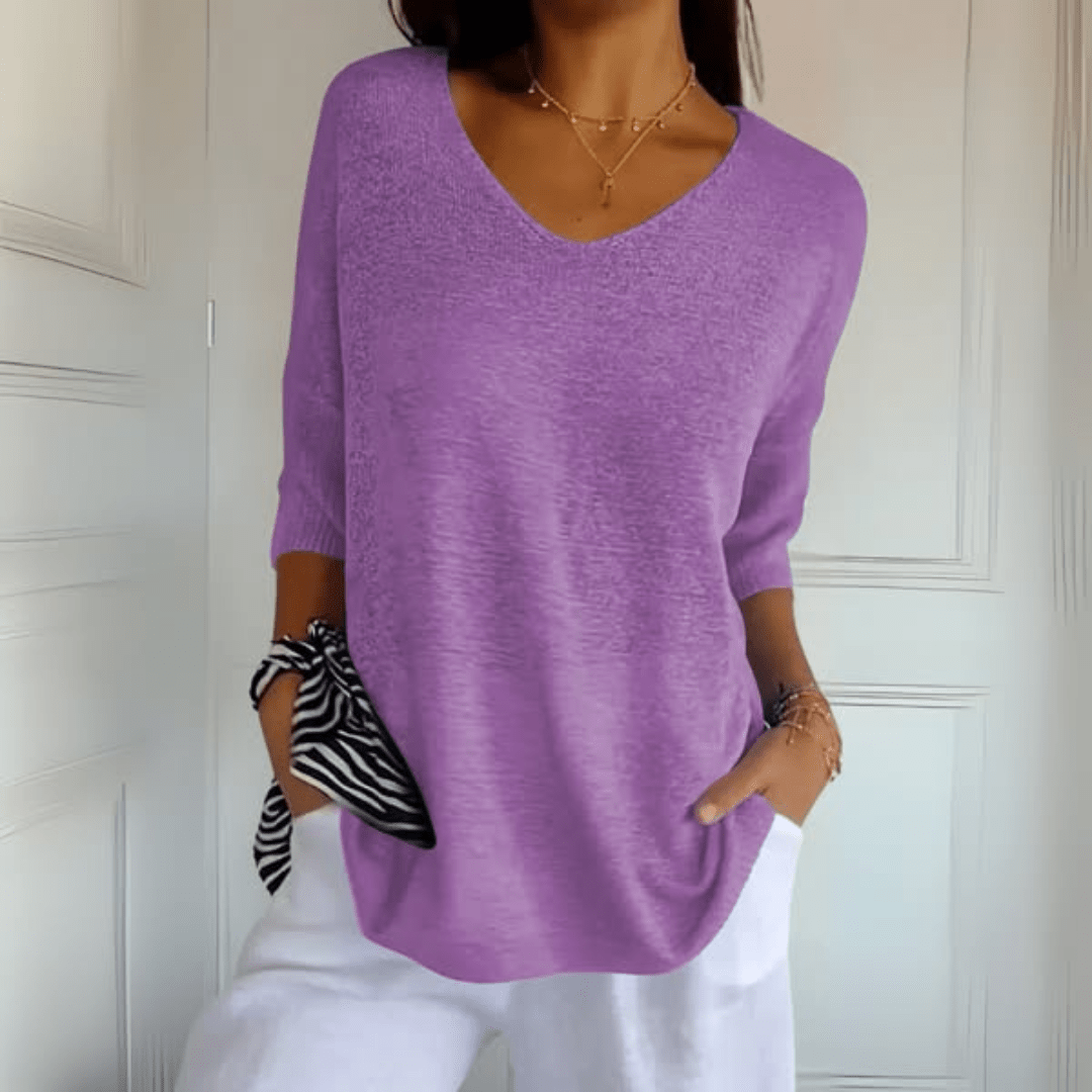 Gestricktes Damenoberteil mit V-Ausschnitt, weiches Strickmaterial, elegantes Design für jeden Anlass, vielseitig kombinierba