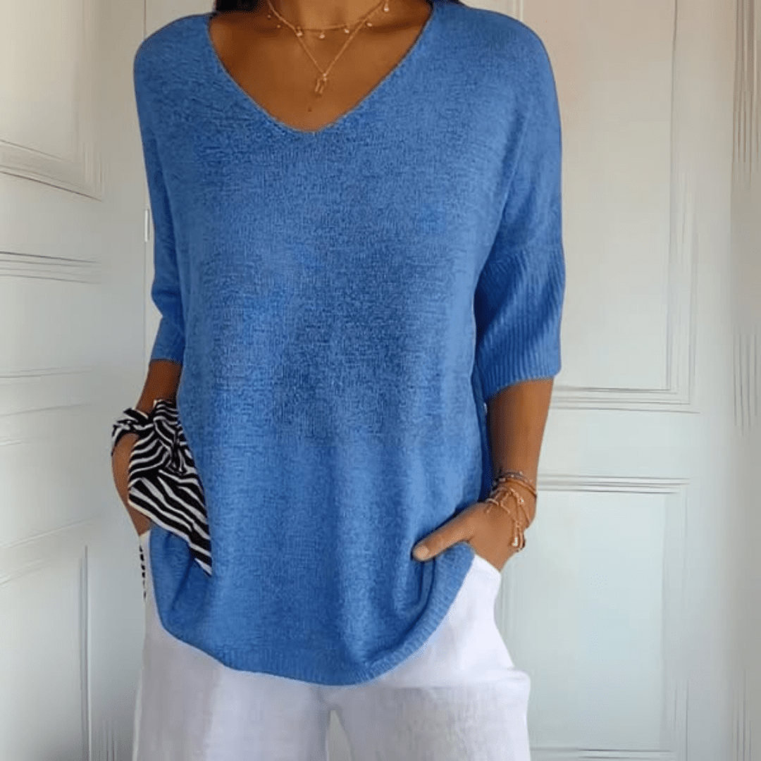 Gestricktes Damenoberteil mit V-Ausschnitt, weiches Strickmaterial, elegantes Design für jeden Anlass, vielseitig kombinierba