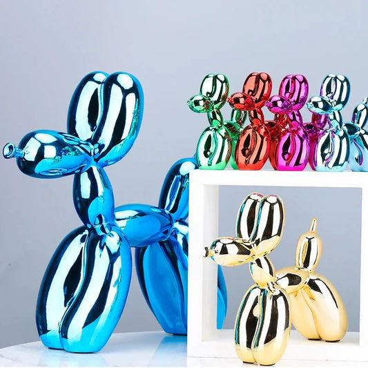 "Glänzende Kunstharz Ballonhund Skulptur für moderne Wohnzimmerdekoration, ideal für Tierliebhaber, versatile Ornamente."