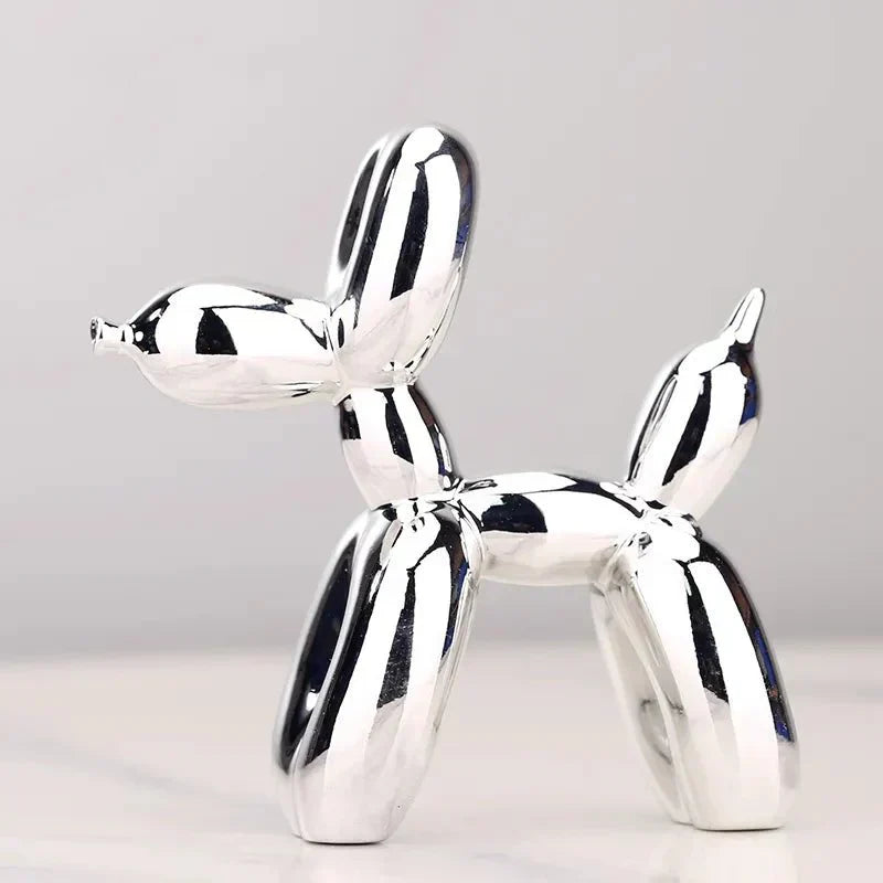 "Glänzende Kunstharz Ballonhund Skulptur für moderne Wohnzimmerdekoration, ideal für Tierliebhaber, versatile Ornamente."