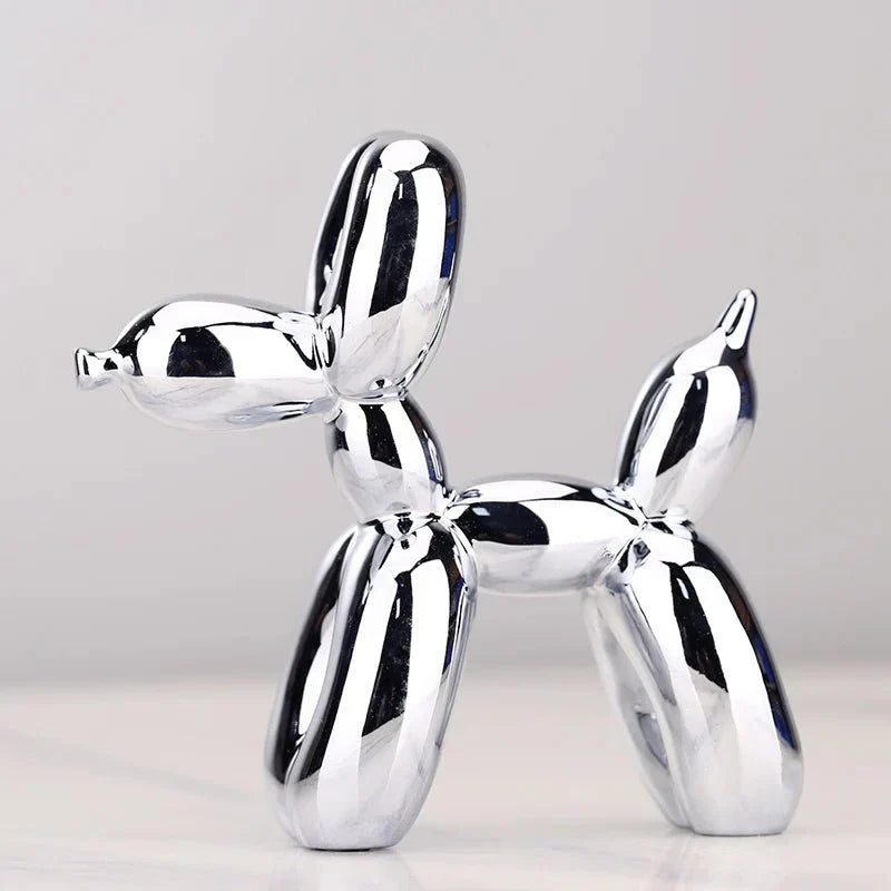 "Glänzende Kunstharz Ballonhund Skulptur für moderne Wohnzimmerdekoration, ideal für Tierliebhaber, versatile Ornamente."