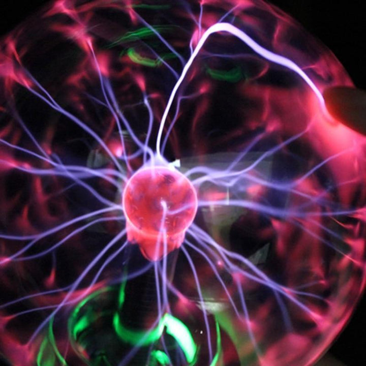 "Gläserne Plasmakugel mit leuchtenden Strahlen, interaktiv bei Berührung, dekoratives Licht für das Wohnzimmer"