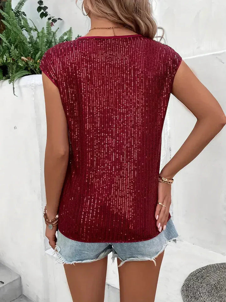 Glitzernde Damenbluse mit Pailletten, ärmellos, schimmernd, ideal für Abend oder Freizeit, verleiht jedem Outfit Glamour.