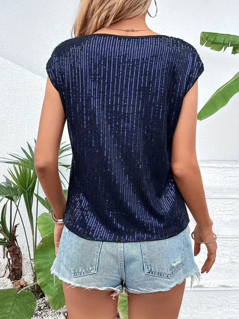 Glitzernde Damenbluse mit Pailletten, ärmellos, schimmernd, ideal für Abend oder Freizeit, verleiht jedem Outfit Glamour.