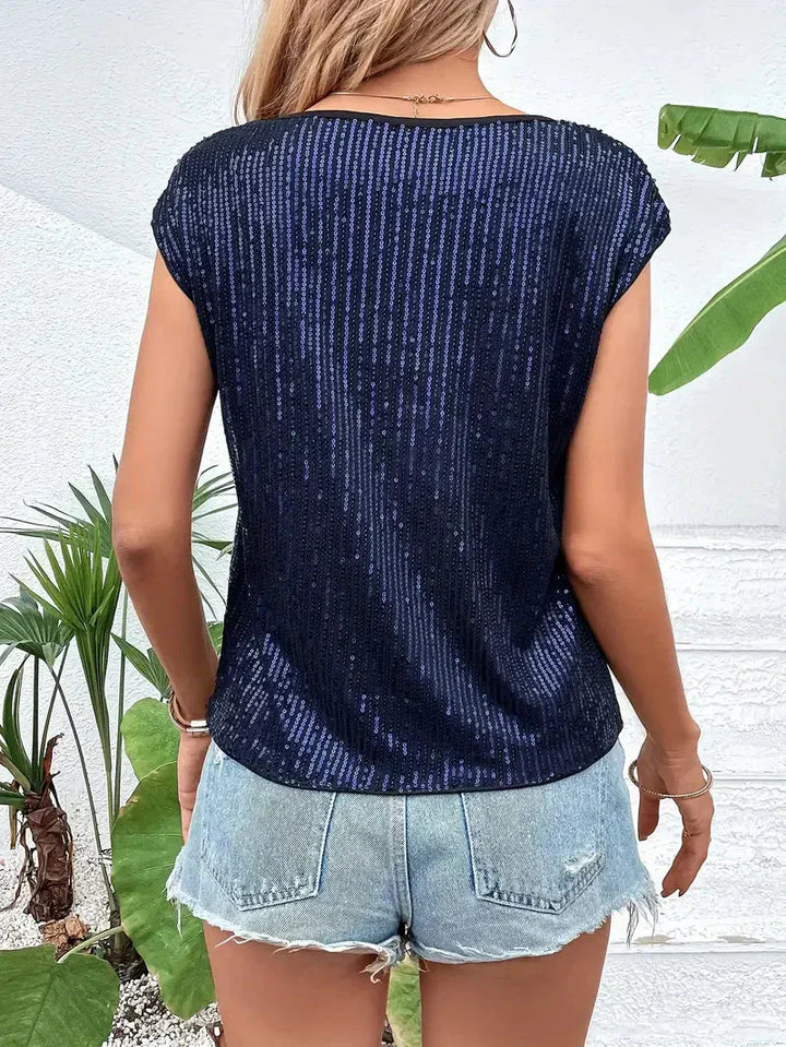 Glitzernde Damenbluse mit Pailletten, ärmellos, schimmernd, ideal für Abend oder Freizeit, verleiht jedem Outfit Glamour.