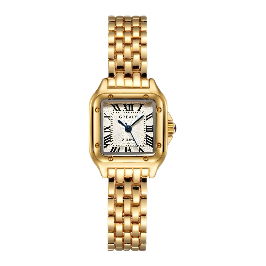 "Goldene Vintage-Uhr mit elegantem Design und feinen Details, stilvoller Luxus für Damen, Nahaufnahme"