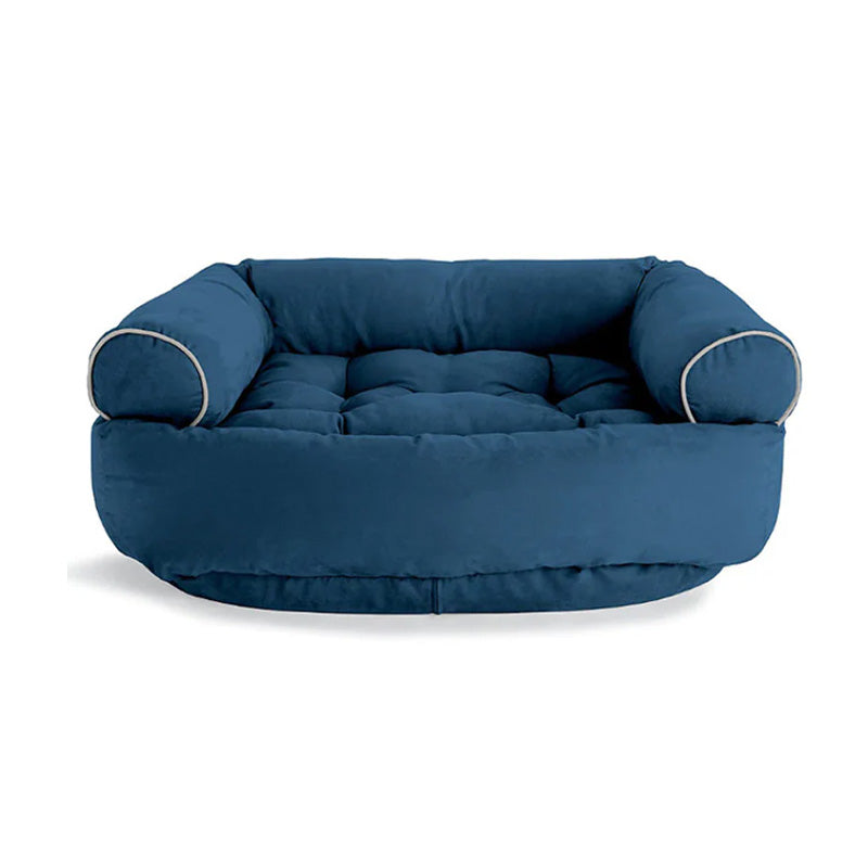 "Graues orthopädisches Hundebett, beruhigendes Design, natürliche Materialien, für maximalen Komfort und Stressabbau."
