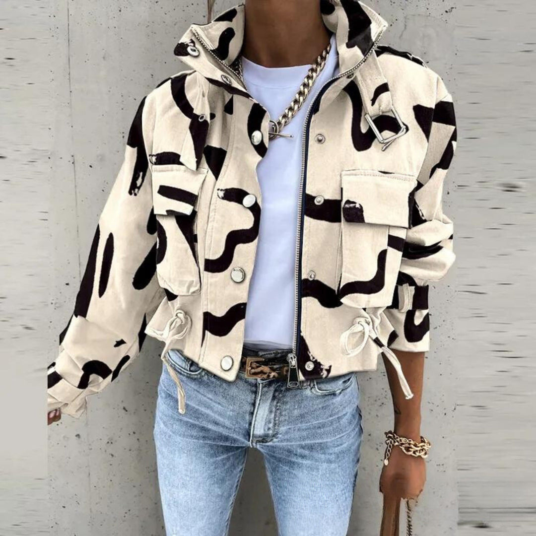 Grüne, stylische Crop-Top-Jacke Damen, robust & vielseitig, ideal für Outdoor & Freizeit, modernes Design, praktische Taschen