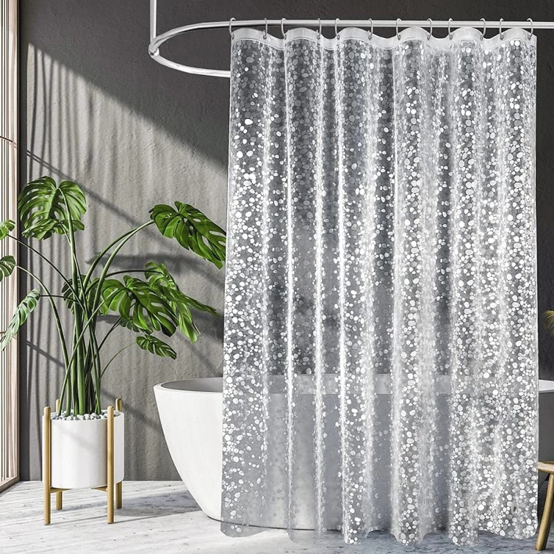 "Halbtransparenter, wasserfester Duschvorhang aus EVA mit modernem Design, ideal für stilvolle Badezimmergestaltung."