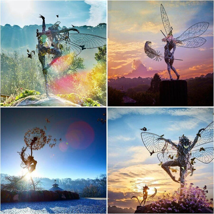 "Handgefertigte Metall Garten Fee, wetterfest und rostfrei, verleiht Außenbereich märchenhaften Charme, 68-82 cm hoch."