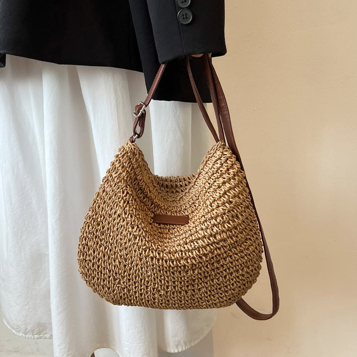 Handgemachte Boho-Umhängetasche, nachhaltig, mit verstellbarem Schultergurt in vielseitigem Stil, Reißverschluss, robust.