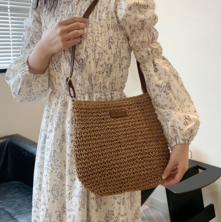 Handgemachte Boho-Umhängetasche, nachhaltig, mit verstellbarem Schultergurt in vielseitigem Stil, Reißverschluss, robust.