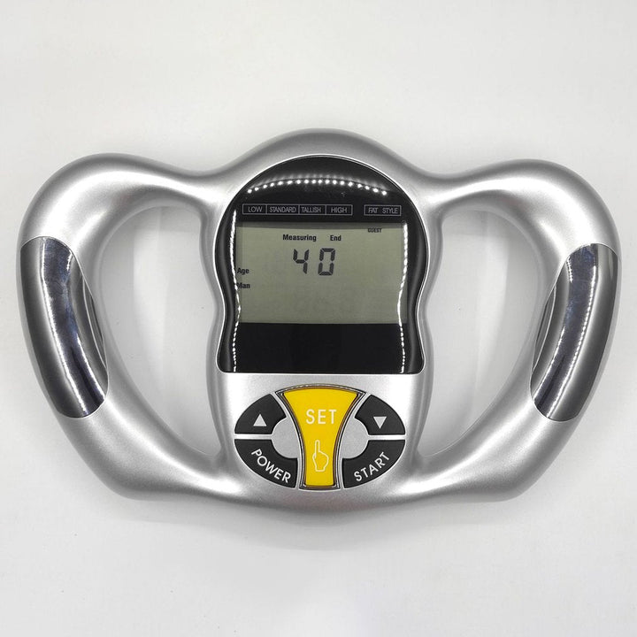 "Handlicher Körperfett Analysator mit LCD-Display misst BMI, Körperfett; tragbar, ideal für Gesundheitsüberwachung."
