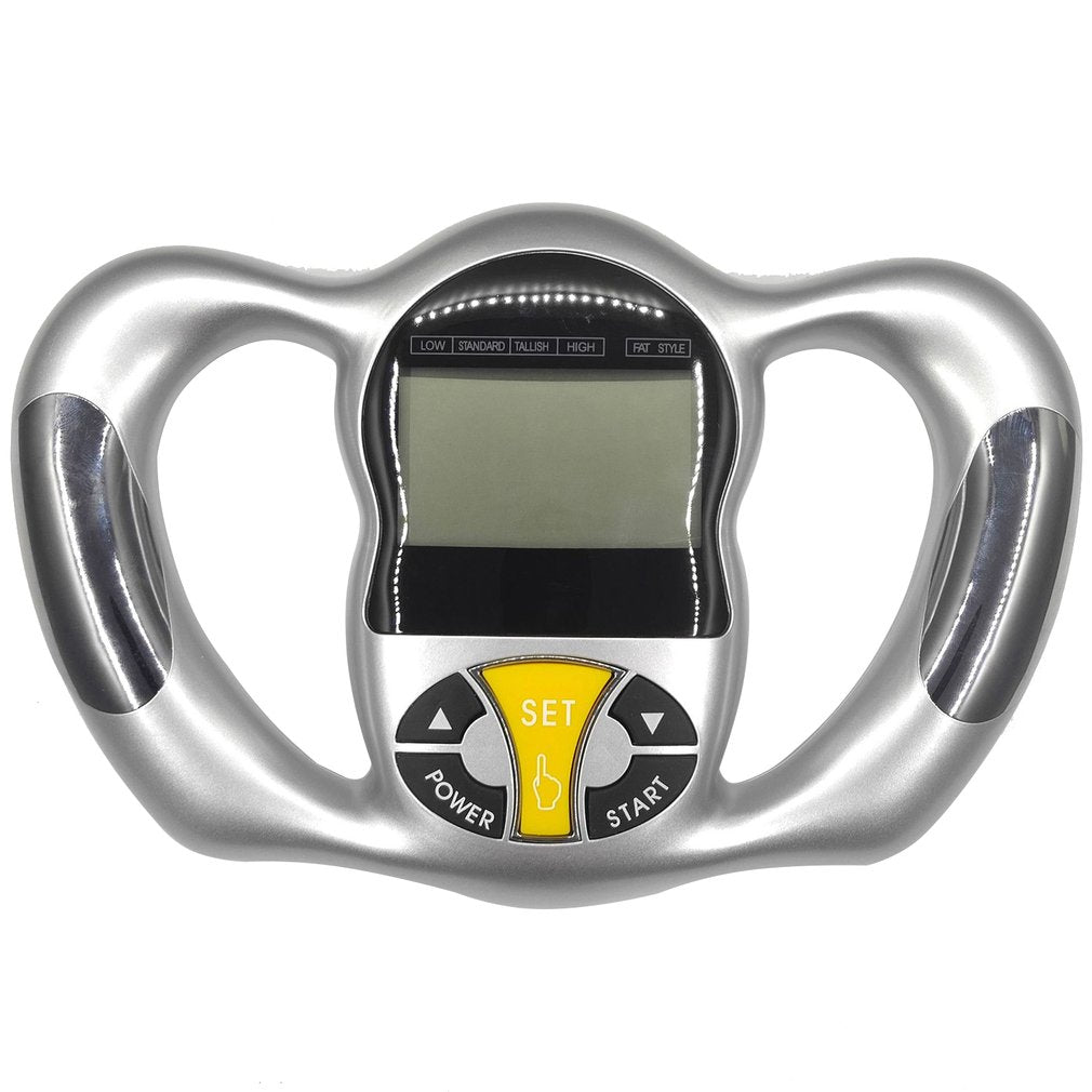 "Handlicher Körperfett Analysator mit LCD-Display misst BMI, Körperfett; tragbar, ideal für Gesundheitsüberwachung."