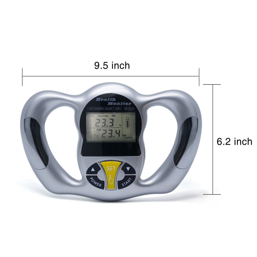 "Handlicher Körperfett Analysator mit LCD-Display misst BMI, Körperfett; tragbar, ideal für Gesundheitsüberwachung."