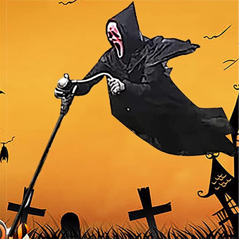 "Hängende Vogelscheuche mit Geistergesicht, 2m hoch, gruselige Halloween-Deko, ideal für Gartenabschreckung."