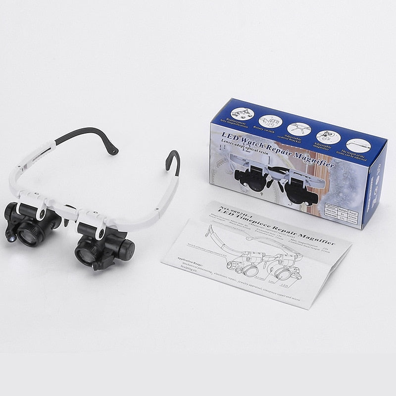 "HD-Lupe mit LED, verstellbarem Kopfband, ideal für Detailarbeit, hochwertige Klarheit und präzise Vergrößerung."