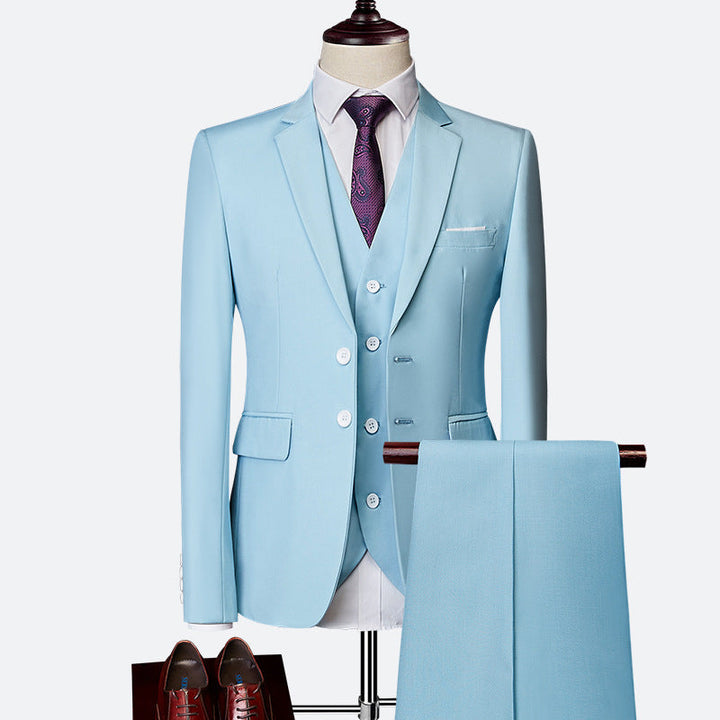 "Herren 3-teiliges Anzug-Set, formell, stilvoll, Sakko-Weste-Hose, ideal für Sommer, mit klassischer moderner Silhouette."