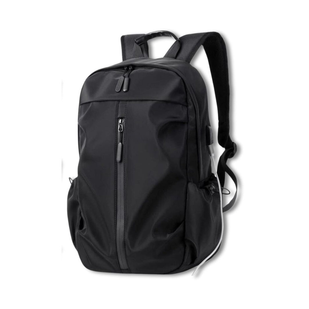 "Herren Anti-Diebstahl Rucksack, wasserdicht, USB-Anschluss, schwarz-grau, ergonomisches Design, ideal für Reisen."
