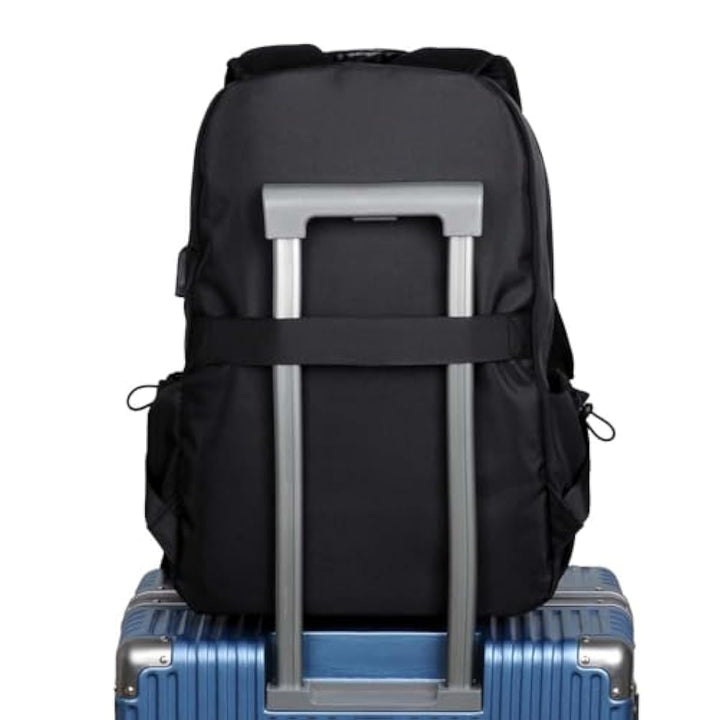 "Herren Anti-Diebstahl Rucksack, wasserdicht, USB-Anschluss, schwarz-grau, ergonomisches Design, ideal für Reisen."