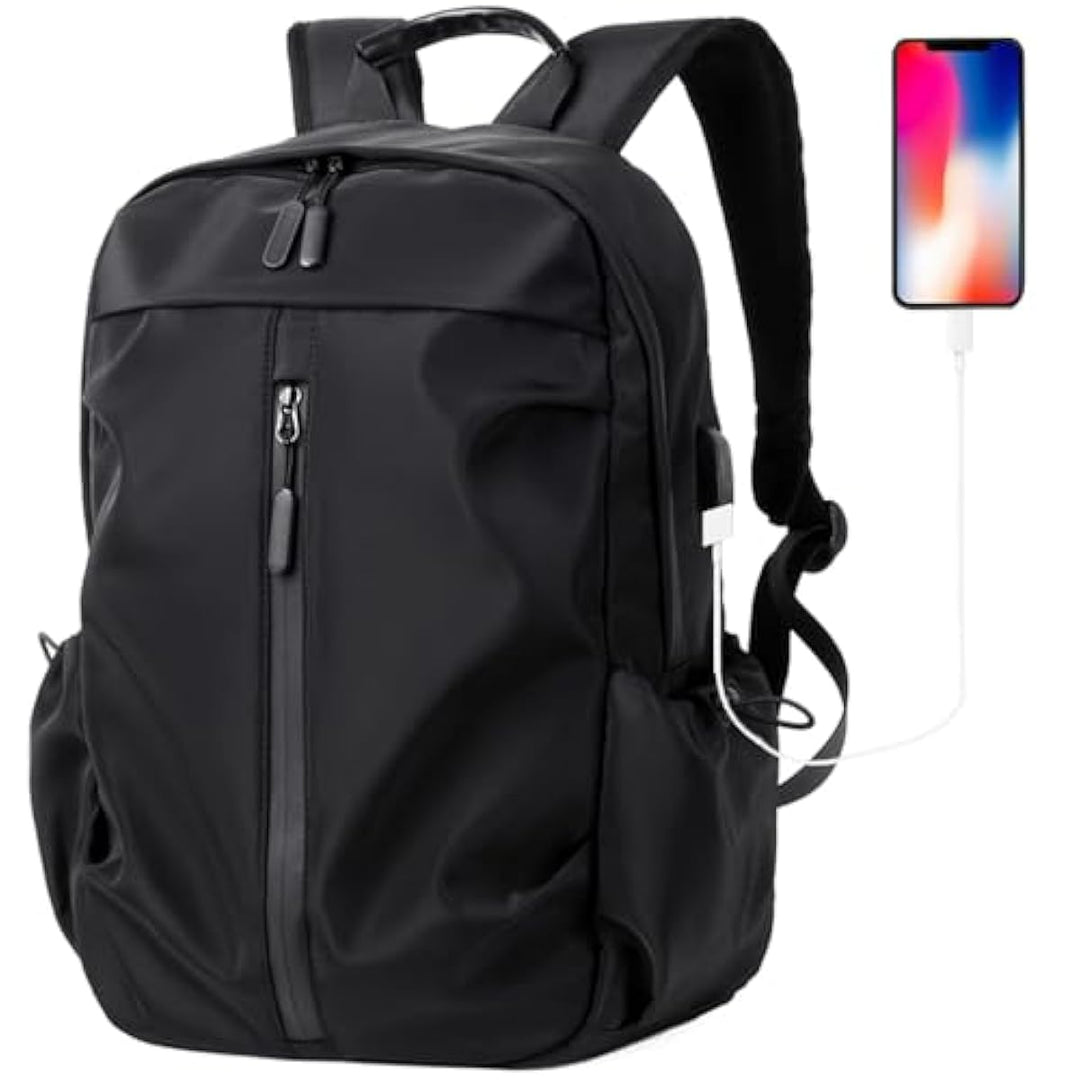 "Herren Anti-Diebstahl Rucksack, wasserdicht, USB-Anschluss, schwarz-grau, ergonomisches Design, ideal für Reisen."