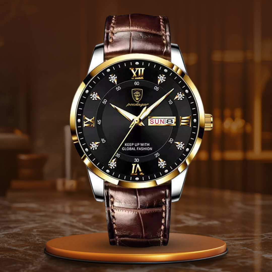 "Herren Armbanduhr - Gold Blau: Elegantes Zifferblatt, leuchtende Markierungen, präzises Quarzwerk, kratzfestes Glas"