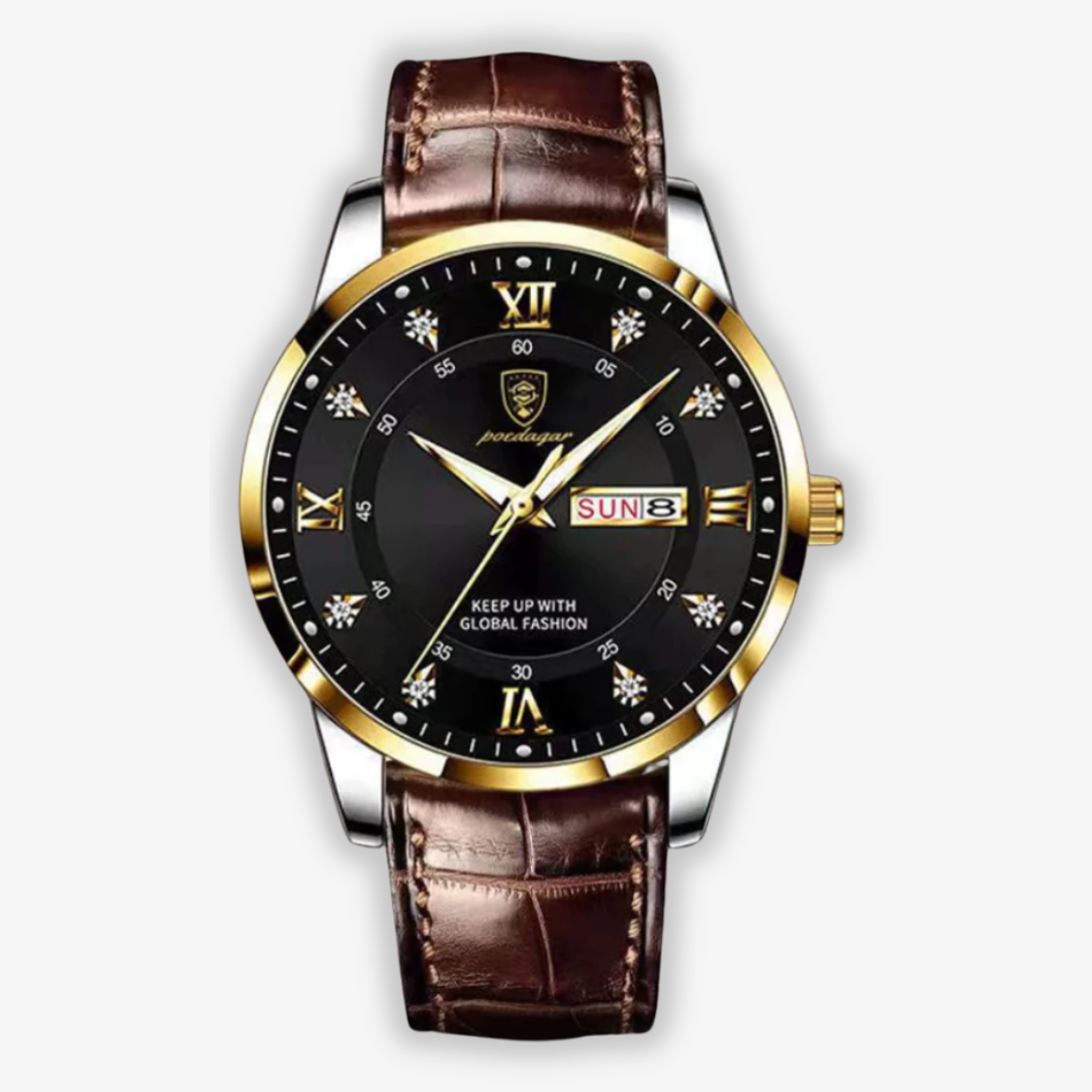 "Herren Armbanduhr - Gold Blau: Elegantes Zifferblatt, leuchtende Markierungen, präzises Quarzwerk, kratzfestes Glas"