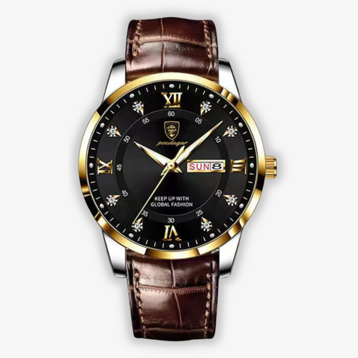 "Herren Armbanduhr - Gold Blau: Elegantes Zifferblatt, leuchtende Markierungen, präzises Quarzwerk, kratzfestes Glas"