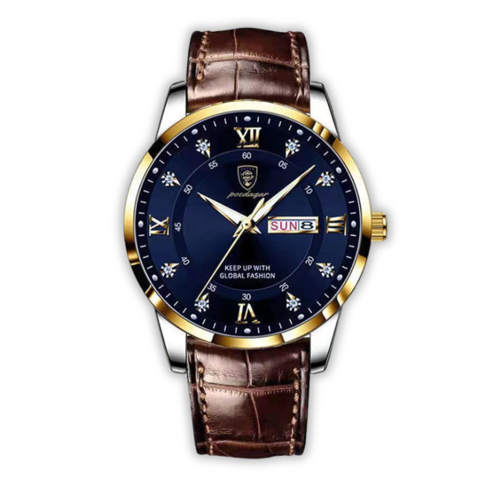 "Herren Armbanduhr - Gold Blau: Elegantes Zifferblatt, leuchtende Markierungen, präzises Quarzwerk, kratzfestes Glas"