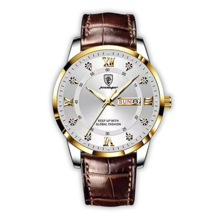 "Herren Armbanduhr - Gold Blau: Elegantes Zifferblatt, leuchtende Markierungen, präzises Quarzwerk, kratzfestes Glas"