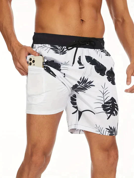 "Herren Badehose mit Flamingo-Muster und Handytasche, modisch, funktional, schnell trocknend, ideal für Strandtage"