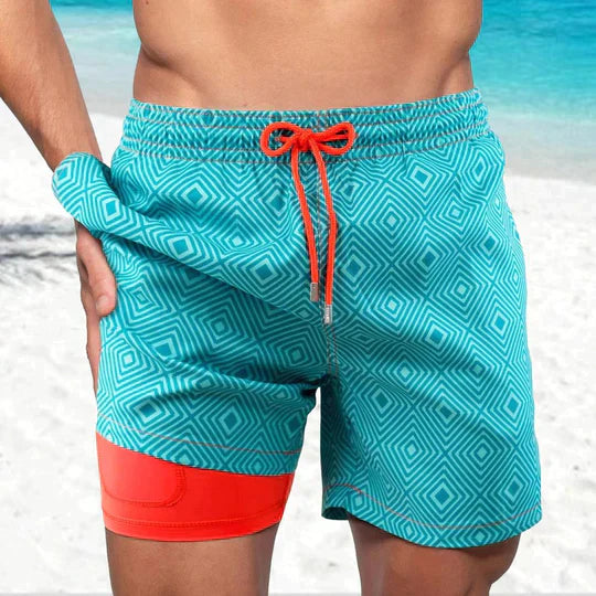 "Herren Badehose mit Flamingo-Muster und Handytasche, modisch, funktional, schnell trocknend, ideal für Strandtage"