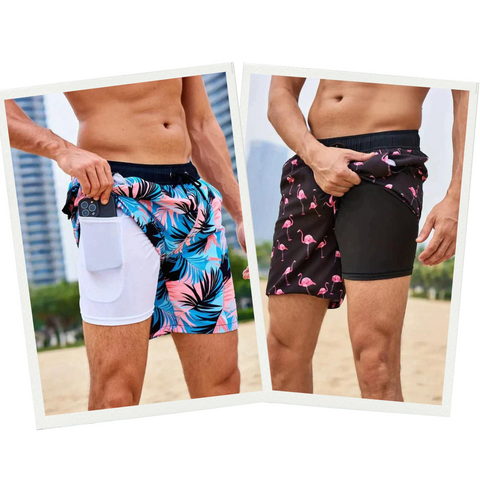 "Herren Badehose mit Flamingo-Muster und Handytasche, modisch, funktional, schnell trocknend, ideal für Strandtage"