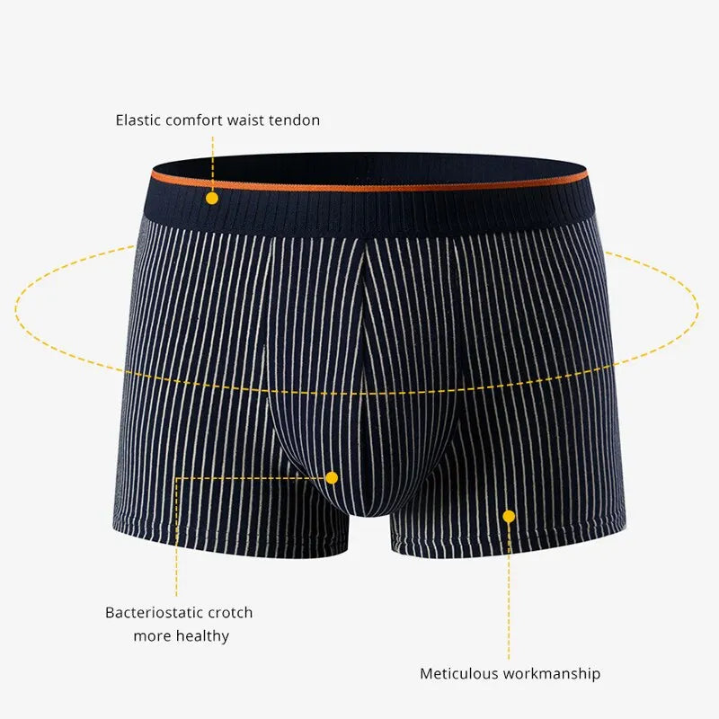 "Herren Baumwoll-Boxershorts, atmungsaktiv, antibakteriell, gestreiftes Muster, komfortabel, elastisch, perfekter Sitz"