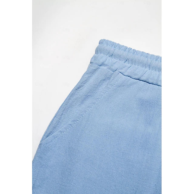 "Herren Cargo Leinen-Shorts, unifarben, elastischer Bund, Kordelzug, Seitentaschen, atmungsaktives Material für Sommer"